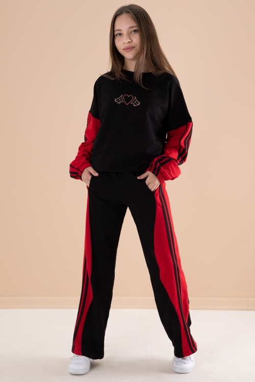 Siyah Yanları Çizgili Kız Çocuk 2li Takım 20100