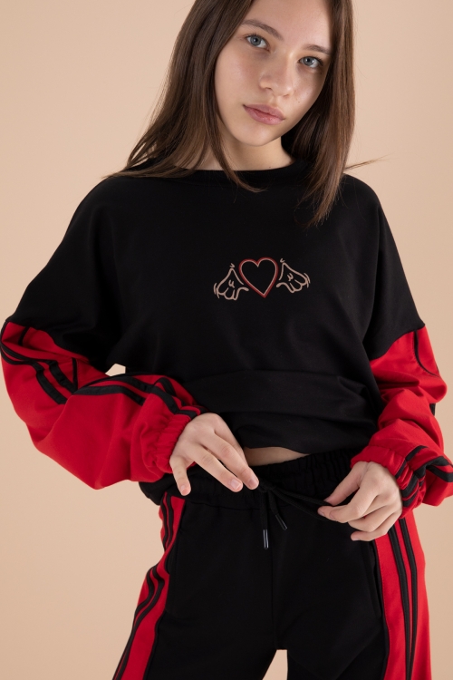 Siyah Yanları Çizgili Kız Çocuk 2li Takım 20100