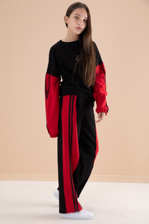 Siyah Yanları Çizgili Kız Çocuk 2li Takım 20100