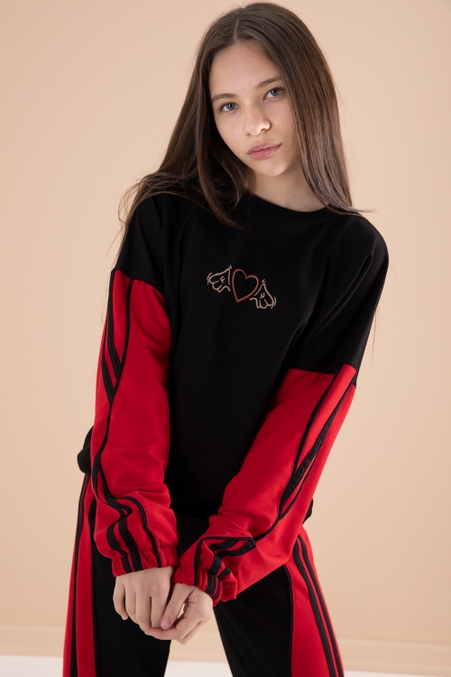 Siyah Yanları Çizgili Kız Çocuk 2li Takım 20100