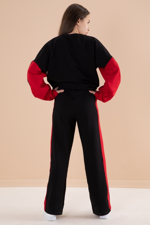 Siyah Yanları Çizgili Kız Çocuk 2li Takım 20100