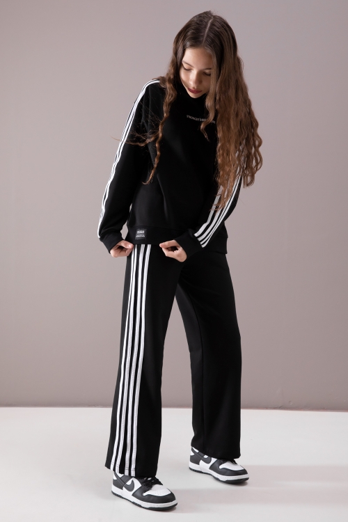 Siyah Yanları Şeritli Geniş Paça Kız Eşofman Takımı 19872