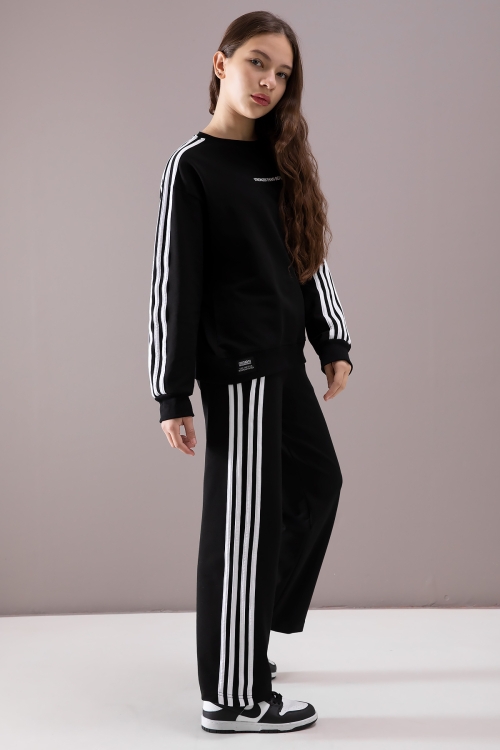 Siyah Yanları Şeritli Geniş Paça Kız Eşofman Takımı 19872