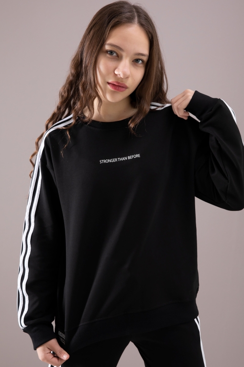 Siyah Yanları Şeritli Geniş Paça Kız Eşofman Takımı 19872