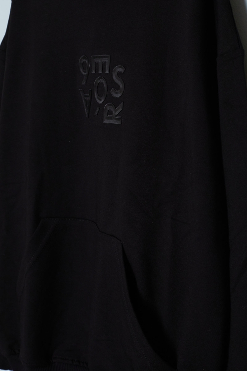 Siyah Yazı Kabartma Baskılı Kapüşonlu Erkek Çocuk Sweatshirt 19351