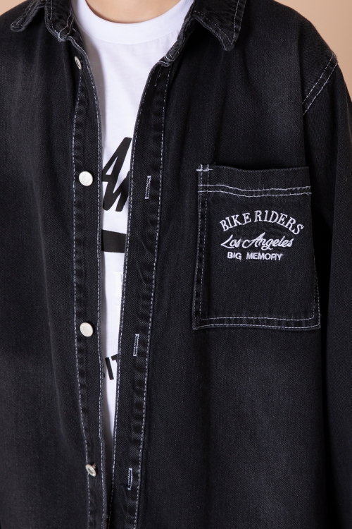 Siyah Yazı Nakışlı Jean Gömlekli Tişörtlü ve Erkek Çocuk 2li Takım 20035