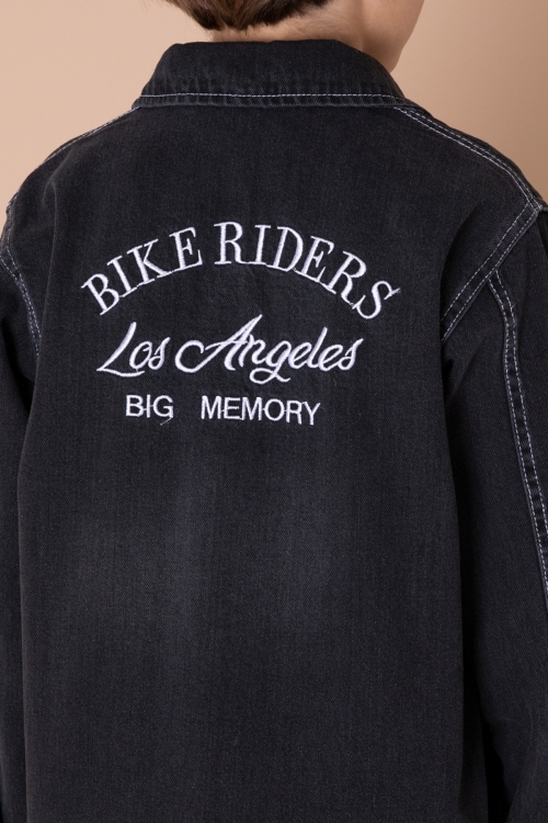 Siyah Yazı Nakışlı Jean Gömlekli Tişörtlü ve Erkek Çocuk 2li Takım 20035