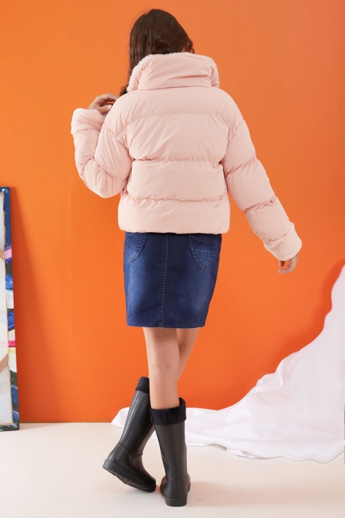 Somon Dik Yaka Kolu Kürk Detaylı Kız Çocuk Şişme Mont 19504