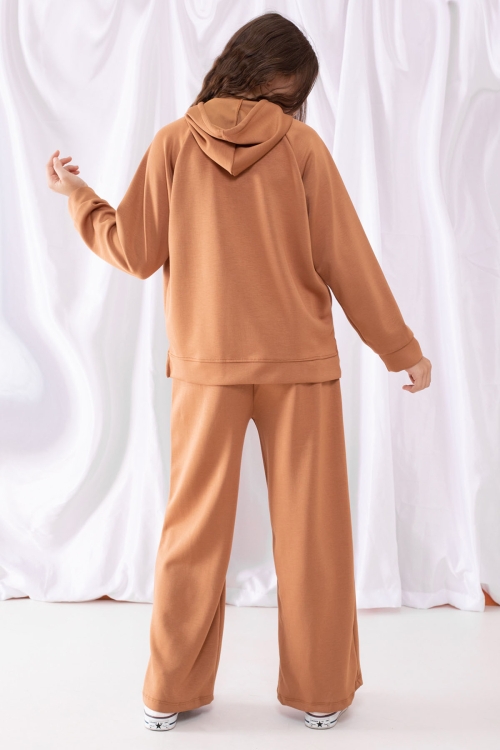 Taba Cool Yazılı Kapüşonlu Geniş Paça Kız Çocuk Eşofman Takımı 19537