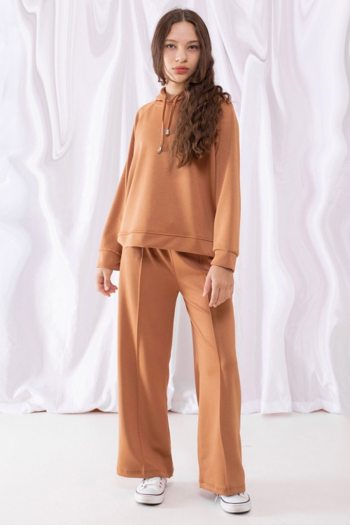 Taba Cool Yazılı Kapüşonlu Geniş Paça Kız Çocuk Eşofman Takımı 19537