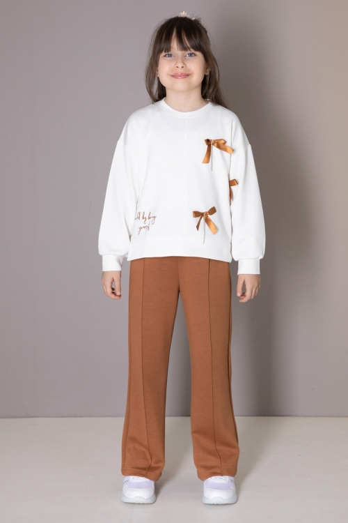 Taba Fiyonklu Badili Geniş Paça Pantolonlu Kız Çocuk Takım 19881