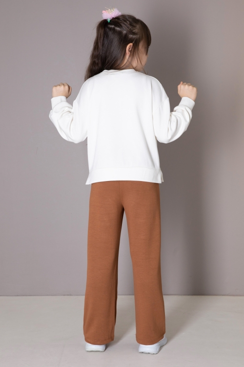 Taba Fiyonklu Badili Geniş Paça Pantolonlu Kız Çocuk Takım 19881