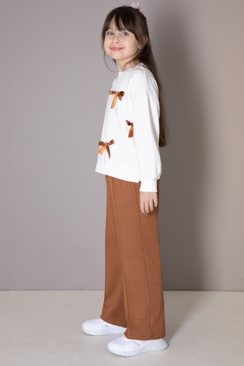 Taba Fiyonklu Badili Geniş Paça Pantolonlu Kız Çocuk Takım 19881