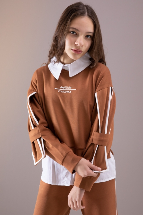 Taba Kol Detaylı Badili Gömlekli Kız Çocuk Pantolonlu 3lü Takım 19879