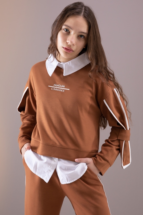 Taba Kol Detaylı Badili Gömlekli Kız Çocuk Pantolonlu 3lü Takım 19879