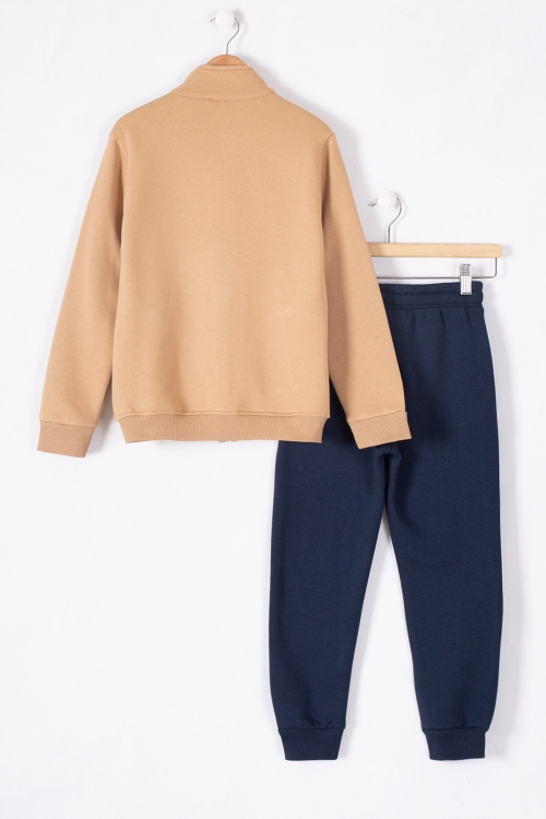 Taba Yazı Baskılı Hırkalı Erkek Çocuk Şardonlu Eşofman Takımı 19626