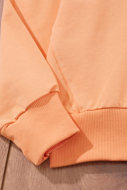 Turuncu Çiçek Nakışlı Bisiklet Yaka Kız Çocuk Sweatshirt 19653