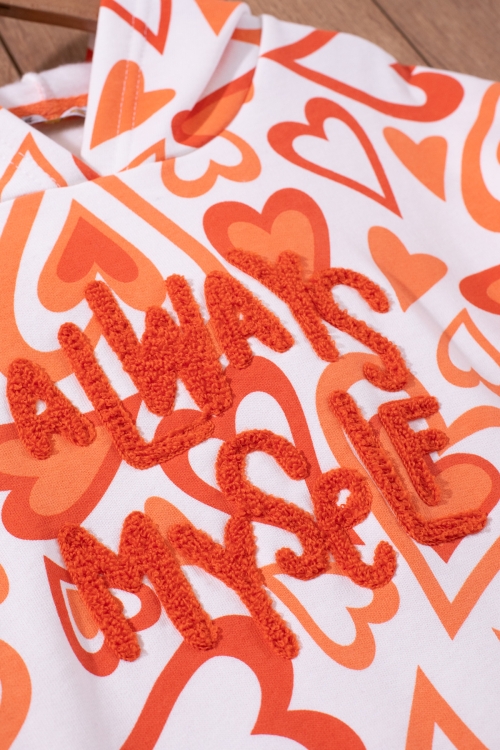 Turuncu Kalp Desenli Peluş Detaylı Kız Çocuk Kapüşonlu Sweatshirt 19648