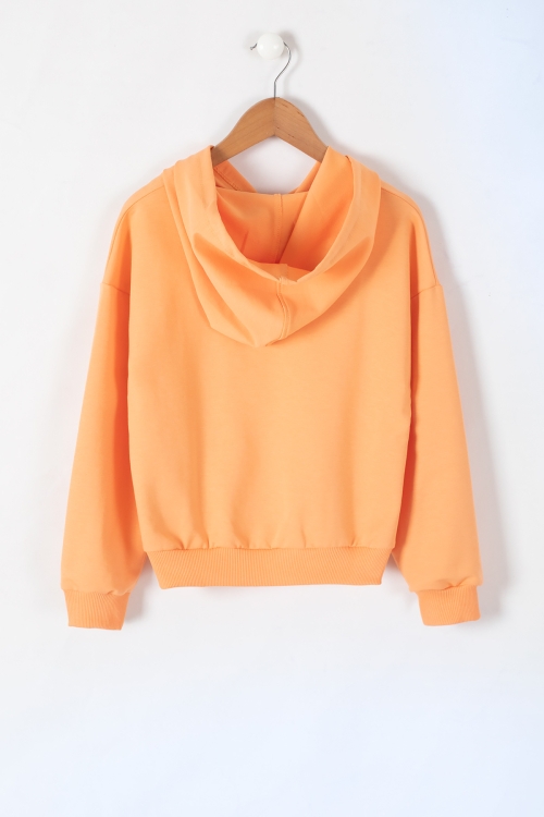 Turuncu Love Yazılı Kapüşonlu Kız Çocuk Sweatshirt 19643