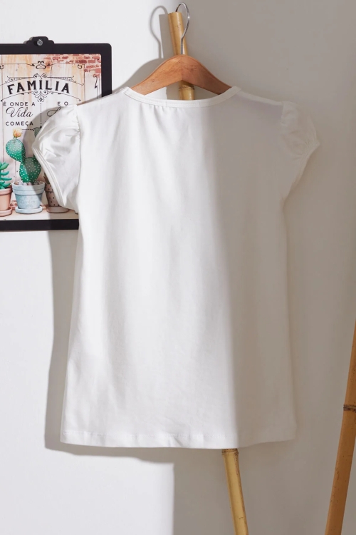 Kız Çocuk Dantelli Beyaz Tişört