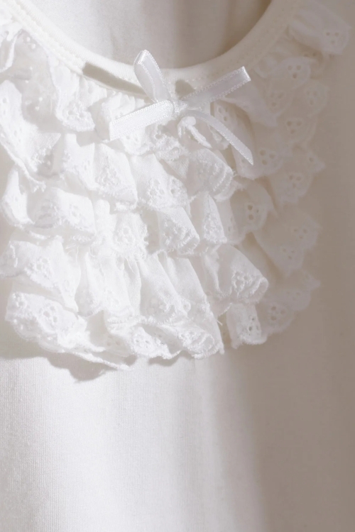 Kız Çocuk Dantelli Beyaz Tişört