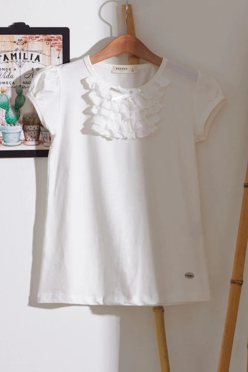 Kız Çocuk Dantelli Beyaz Tişört