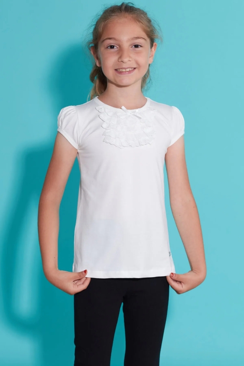 Kız Çocuk Dantelli Beyaz Tişört