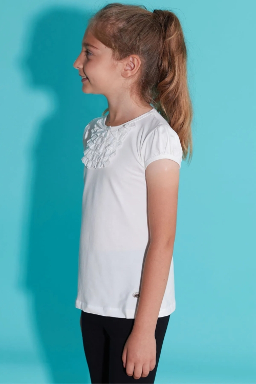 Kız Çocuk Dantelli Beyaz Tişört