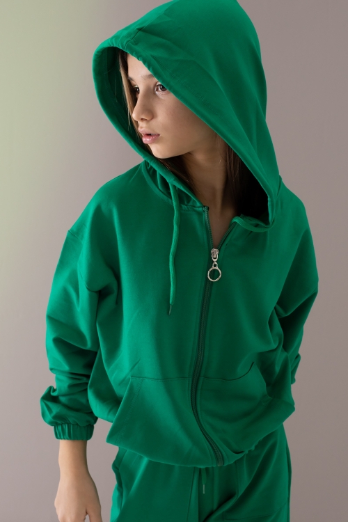 Yeşil Basic Kapüşonlu Hırkalı Kız Çocuk Eşofman Takımı 19765