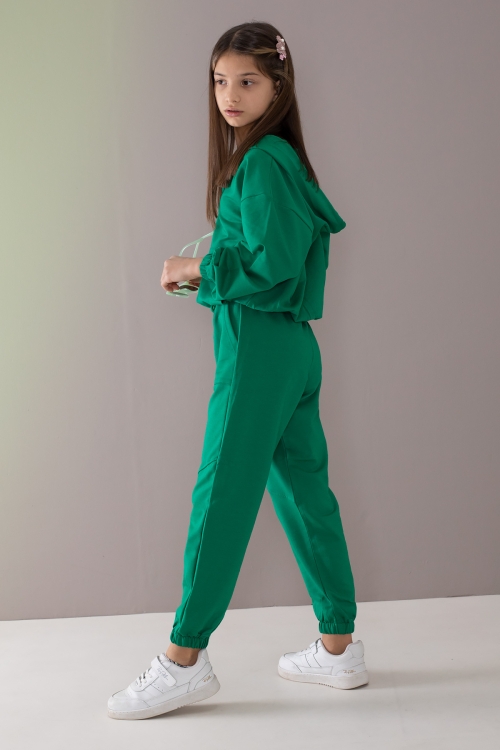 Yeşil Basic Kapüşonlu Hırkalı Kız Çocuk Eşofman Takımı 19765