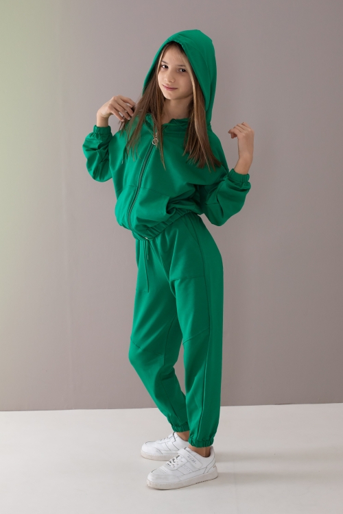 Yeşil Basic Kapüşonlu Hırkalı Kız Çocuk Eşofman Takımı 19765