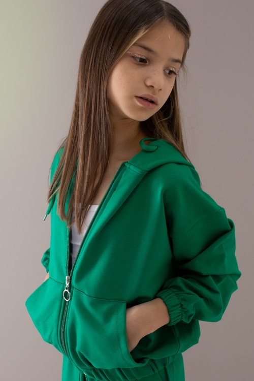 Yeşil Basic Kapüşonlu Hırkalı Kız Çocuk Eşofman Takımı 19765