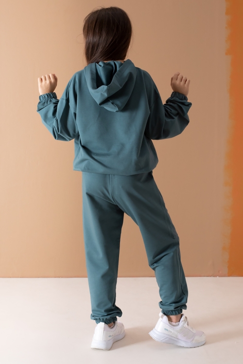 Yeşil Chicago Yazılı Kapüşonlu Kız Çocuk Eşofman Takımı 19576