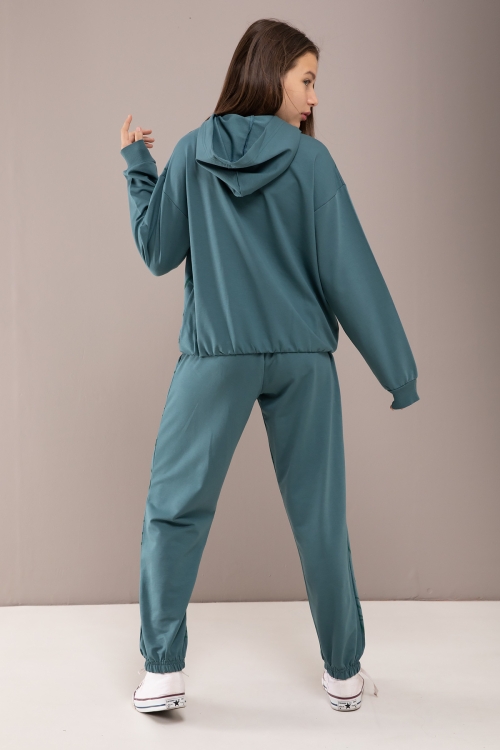 Yeşil Desenli Kapüşonlu Kız Çocuk Alt Üst Eşofman Takımı 19770