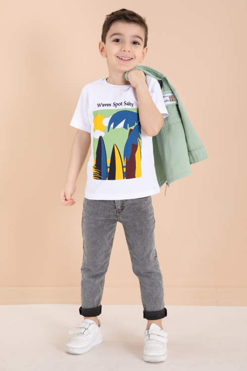 Yeşil Fermuarlı Ceketli Tişörtlü Erkek Çocuk 3lü Alt Üst Takım 19962