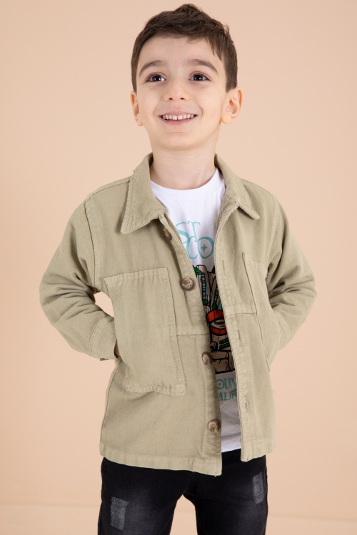 Yeşil Jean Ceketli Pantolonlu Erkek Çocuk 3lü Takım 20016