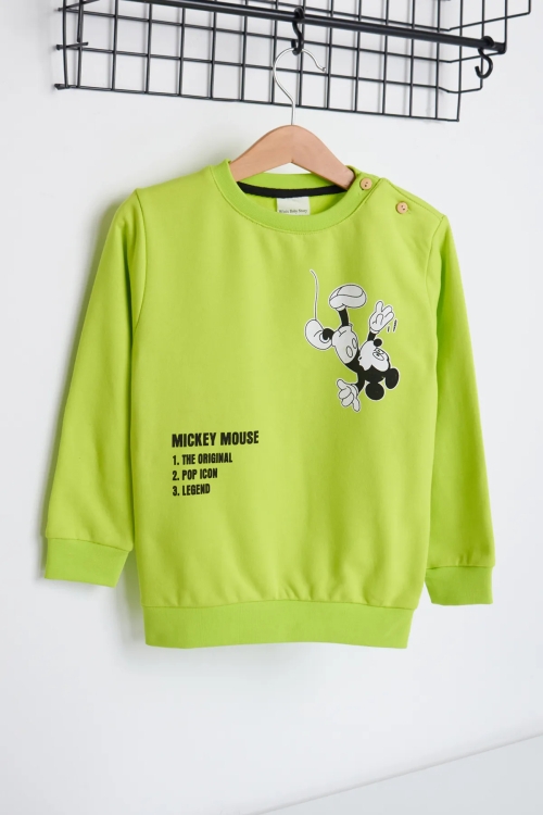 Yeşil Karakter Baskılı Bisiklet Yaka Erkek Bebek Sweatshirt 19182