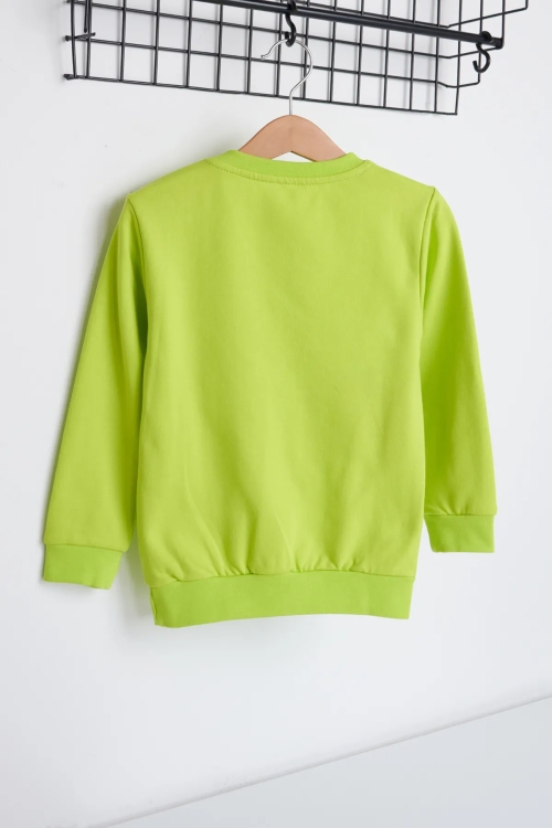 Yeşil Karakter Baskılı Bisiklet Yaka Erkek Bebek Sweatshirt 19182