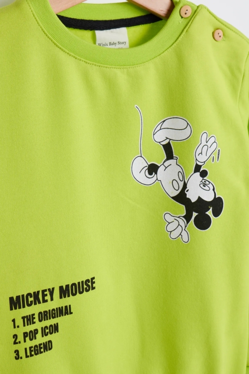 Yeşil Karakter Baskılı Bisiklet Yaka Erkek Bebek Sweatshirt 19182