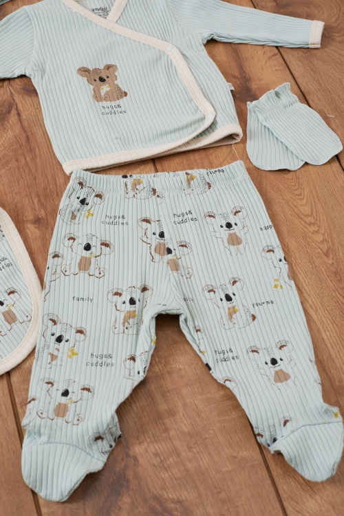 Yeşil Koala Desenli Erkek Bebek 5 Parça Hastane Çıkışı Seti 19461