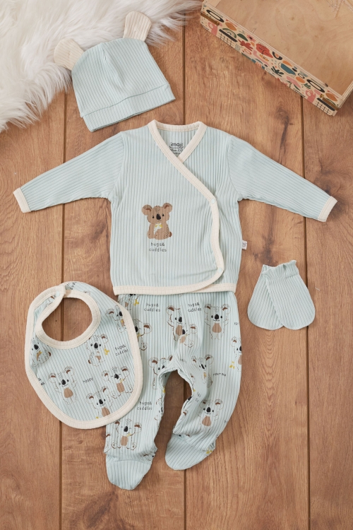 Yeşil Koala Desenli Erkek Bebek 5 Parça Hastane Çıkışı Seti 19461