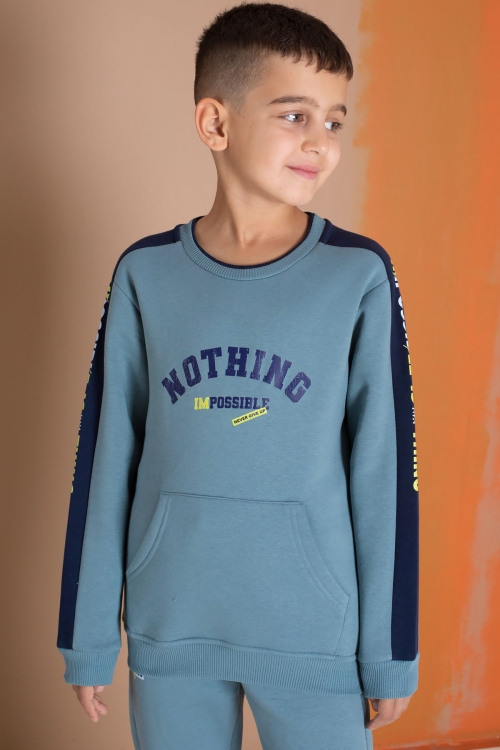 Yeşil Şerit Yazı Baskılı Şardonlu Erkek Çocuk Eşofman Takımı 19605