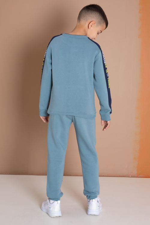 Yeşil Şerit Yazı Baskılı Şardonlu Erkek Çocuk Eşofman Takımı 19605