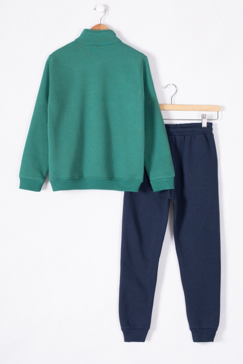 Yeşil West Yazılı Fermuar Yaka Erkek Çocuk Şardonlu Eşofman Takım 19596