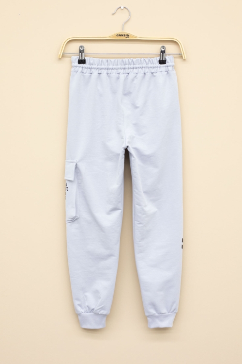 Açık Gri Yazı Baskılı Cepli Erkek Çocuk Beli Lastikli Eşofman Altı 20209