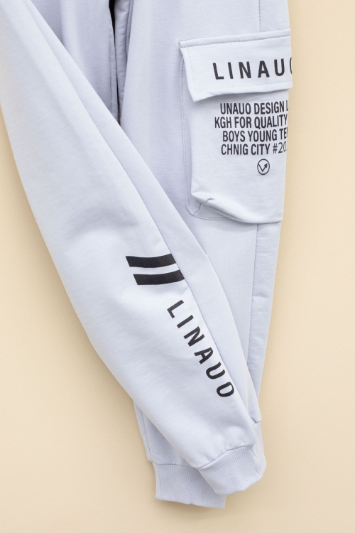 Açık Gri Yazı Baskılı Cepli Erkek Çocuk Beli Lastikli Eşofman Altı 20209