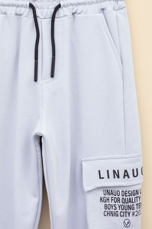 Açık Gri Yazı Baskılı Cepli Erkek Çocuk Beli Lastikli Eşofman Altı 20209