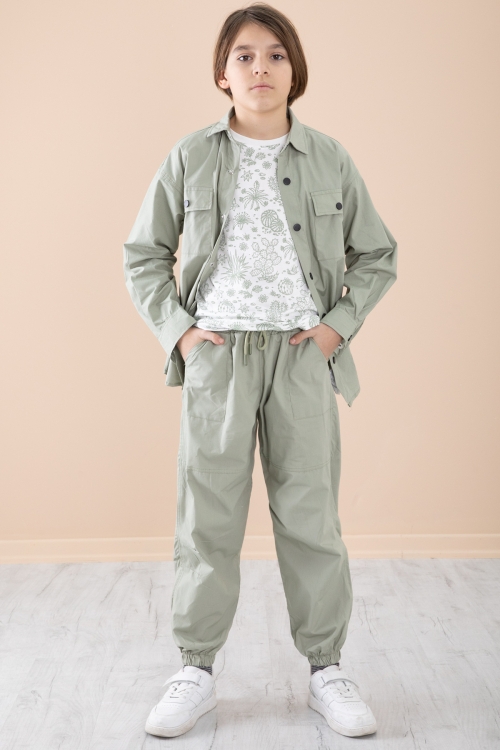 Açık Haki Erkek Çocuk Gögüs Cepli 3lü Takım 20352