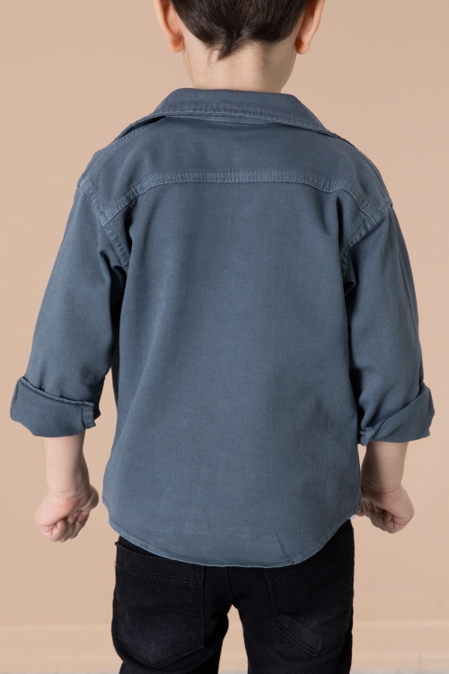 Erkek Çocuk Antrasit Crew Yazılı Tişörtlü ve File Detaylı Gömlekli 2li Takım 20084