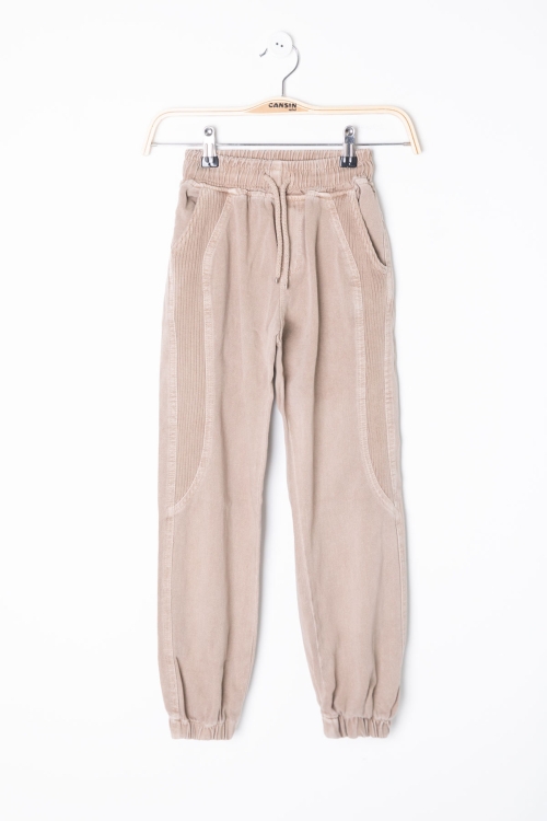 Bej Bel ve Paçası Lastikli Erkek Çocuk Keten Pantolon 20412